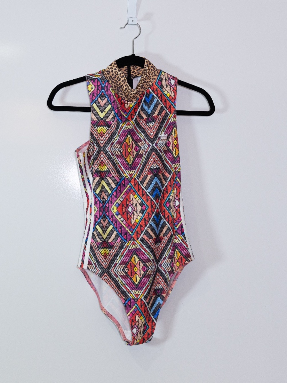 Adidas x Farm Rio Multi Color Print Pattern Sleeveless High Neck Bodysuit Shirt